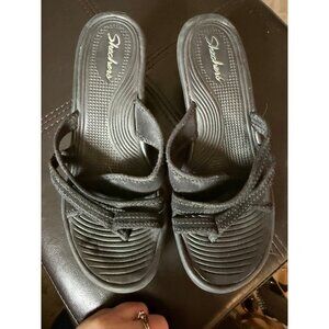 Sketchers Flip Flop Wedge Sandals Cloth multi Straps Womans 8